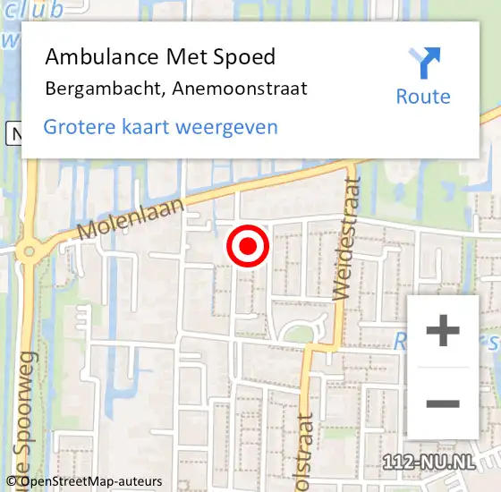 Locatie op kaart van de 112 melding: Ambulance Met Spoed Naar Bergambacht, Anemoonstraat op 29 december 2022 14:44