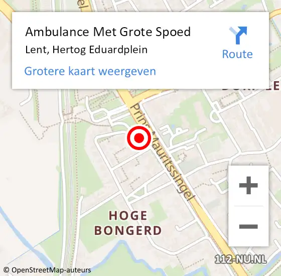 Locatie op kaart van de 112 melding: Ambulance Met Grote Spoed Naar Lent, Hertog Eduardplein op 29 december 2022 14:46