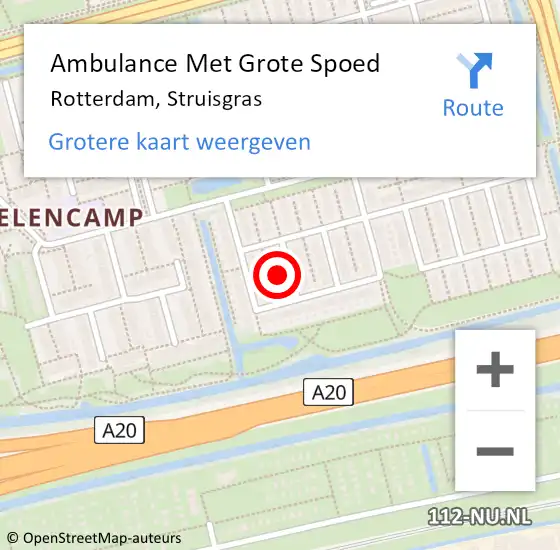 Locatie op kaart van de 112 melding: Ambulance Met Grote Spoed Naar Rotterdam, Struisgras op 29 december 2022 14:55