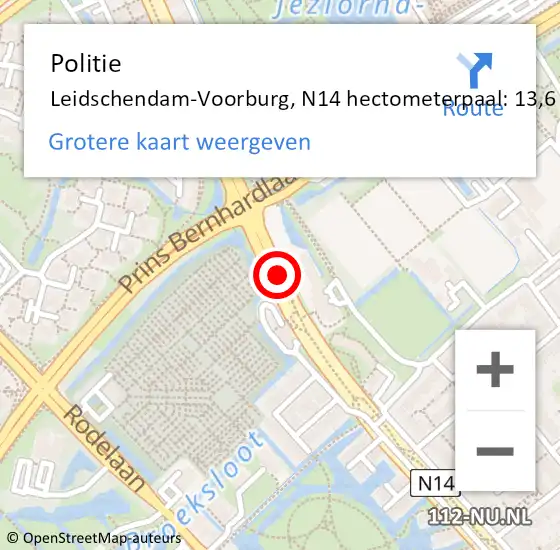 Locatie op kaart van de 112 melding: Politie Leidschendam-Voorburg, N14 hectometerpaal: 13,6 op 29 december 2022 15:06