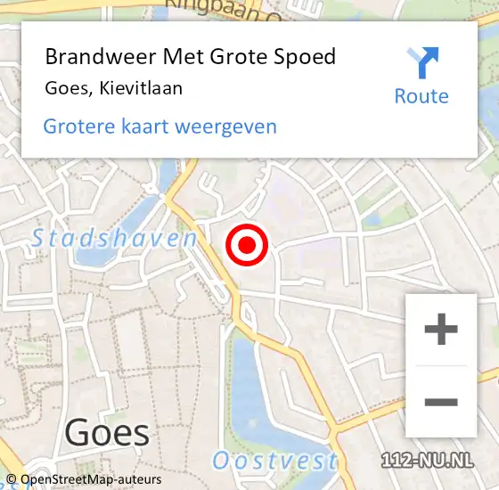 Locatie op kaart van de 112 melding: Brandweer Met Grote Spoed Naar Goes, Kievitlaan op 10 augustus 2014 09:24