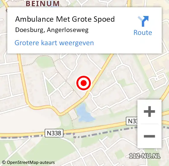 Locatie op kaart van de 112 melding: Ambulance Met Grote Spoed Naar Doesburg, Angerloseweg op 29 december 2022 15:19