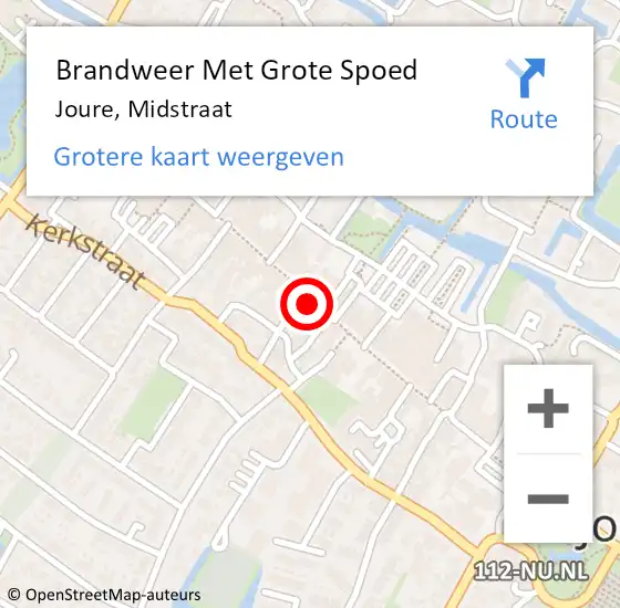 Locatie op kaart van de 112 melding: Brandweer Met Grote Spoed Naar Joure, Midstraat op 29 december 2022 15:28