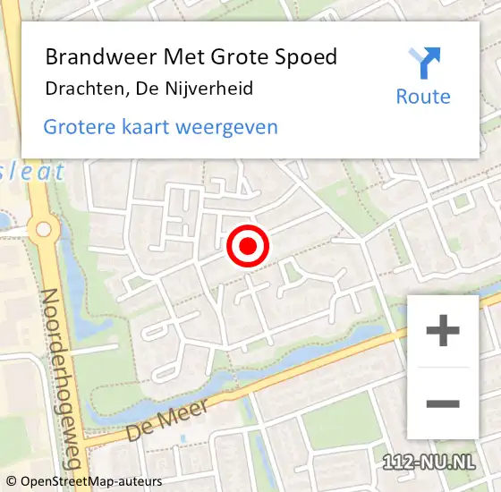 Locatie op kaart van de 112 melding: Brandweer Met Grote Spoed Naar Drachten, De Nijverheid op 29 december 2022 15:31