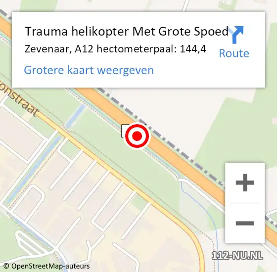 Locatie op kaart van de 112 melding: Trauma helikopter Met Grote Spoed Naar Zevenaar, A12 hectometerpaal: 144,4 op 29 december 2022 15:55