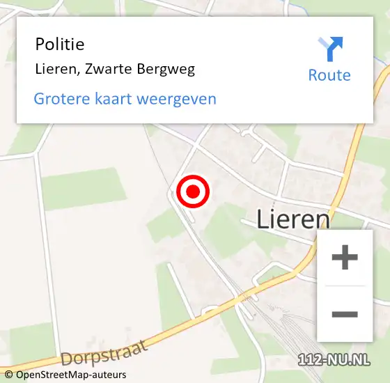 Locatie op kaart van de 112 melding: Politie Lieren, Zwarte Bergweg op 29 december 2022 16:05