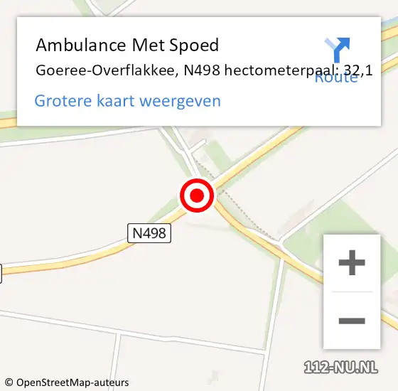 Locatie op kaart van de 112 melding: Ambulance Met Spoed Naar Goeree-Overflakkee, N498 hectometerpaal: 32,1 op 29 december 2022 16:14