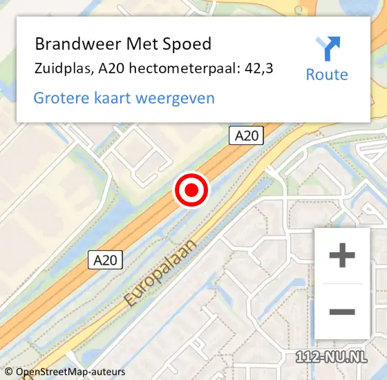 Locatie op kaart van de 112 melding: Brandweer Met Spoed Naar Zuidplas, A20 hectometerpaal: 42,3 op 29 december 2022 16:28