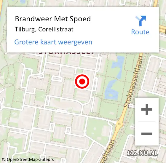 Locatie op kaart van de 112 melding: Brandweer Met Spoed Naar Tilburg, Corellistraat op 29 december 2022 16:32