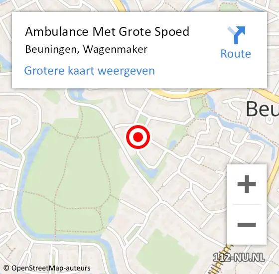 Locatie op kaart van de 112 melding: Ambulance Met Grote Spoed Naar Beuningen, Wagenmaker op 29 december 2022 16:42