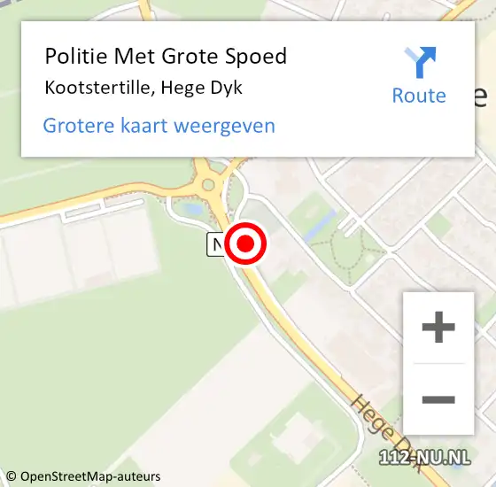 Locatie op kaart van de 112 melding: Politie Met Grote Spoed Naar Kootstertille, Hege Dyk op 29 december 2022 17:12