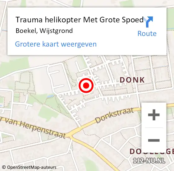 Locatie op kaart van de 112 melding: Trauma helikopter Met Grote Spoed Naar Boekel, Wijstgrond op 29 december 2022 17:21