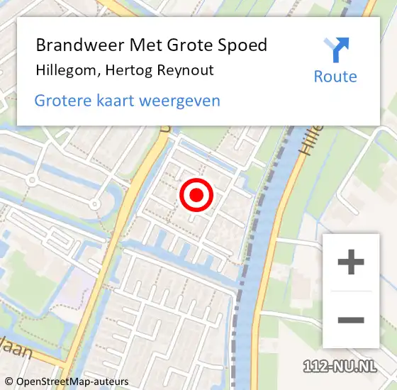 Locatie op kaart van de 112 melding: Brandweer Met Grote Spoed Naar Hillegom, Hertog Reynout op 29 december 2022 17:21