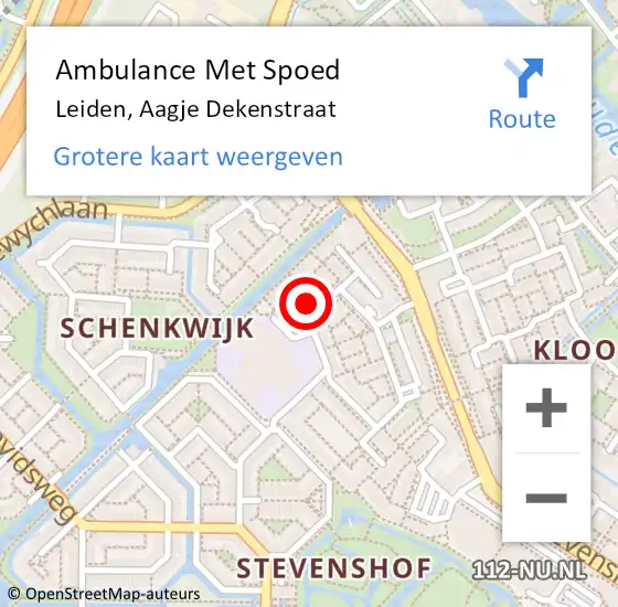 Locatie op kaart van de 112 melding: Ambulance Met Spoed Naar Leiden, Aagje Dekenstraat op 29 december 2022 17:31