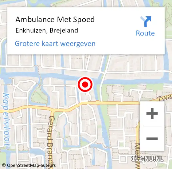 Locatie op kaart van de 112 melding: Ambulance Met Spoed Naar Enkhuizen, Brejeland op 10 augustus 2014 09:57