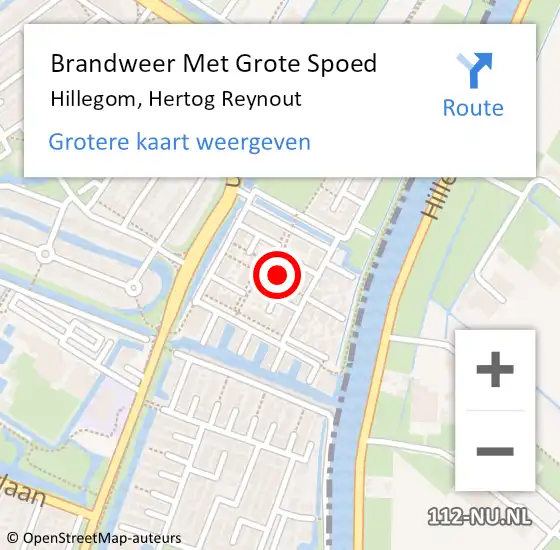 Locatie op kaart van de 112 melding: Brandweer Met Grote Spoed Naar Hillegom, Hertog Reynout op 29 december 2022 17:47