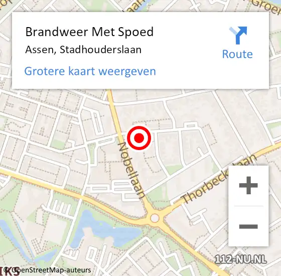 Locatie op kaart van de 112 melding: Brandweer Met Spoed Naar Assen, Stadhouderslaan op 29 december 2022 18:10