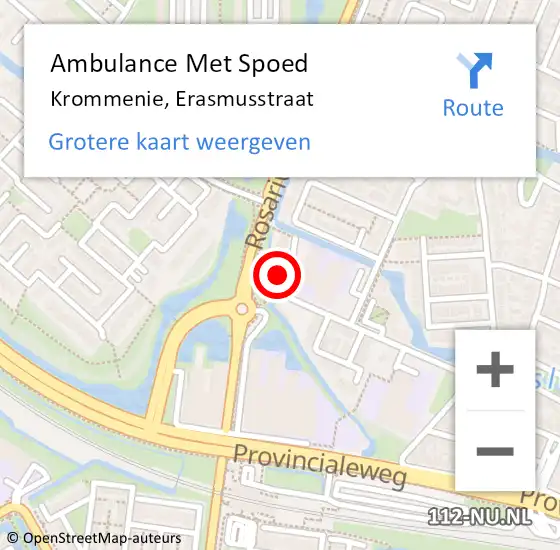 Locatie op kaart van de 112 melding: Ambulance Met Spoed Naar Krommenie, Erasmusstraat op 29 december 2022 18:14