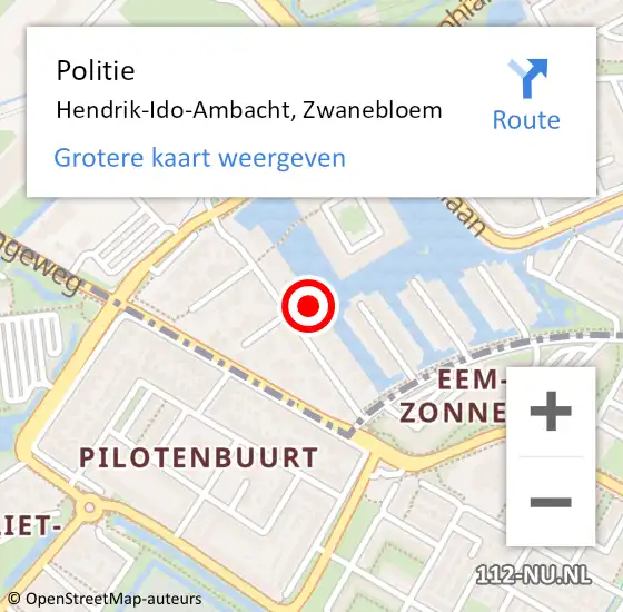 Locatie op kaart van de 112 melding: Politie Hendrik-Ido-Ambacht, Zwanebloem op 29 december 2022 18:20