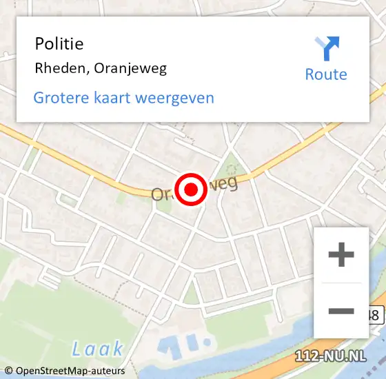 Locatie op kaart van de 112 melding: Politie Rheden, Oranjeweg op 10 augustus 2014 10:01