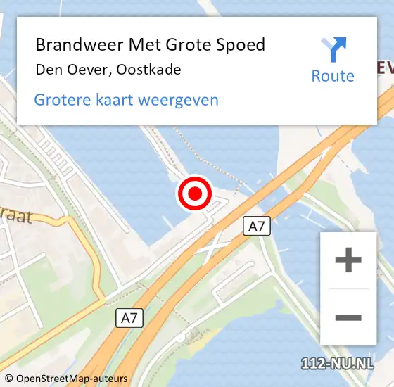 Locatie op kaart van de 112 melding: Brandweer Met Grote Spoed Naar Den Oever, Oostkade op 29 december 2022 18:49