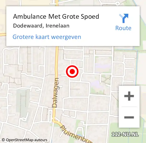 Locatie op kaart van de 112 melding: Ambulance Met Grote Spoed Naar Dodewaard, Irenelaan op 29 december 2022 19:22