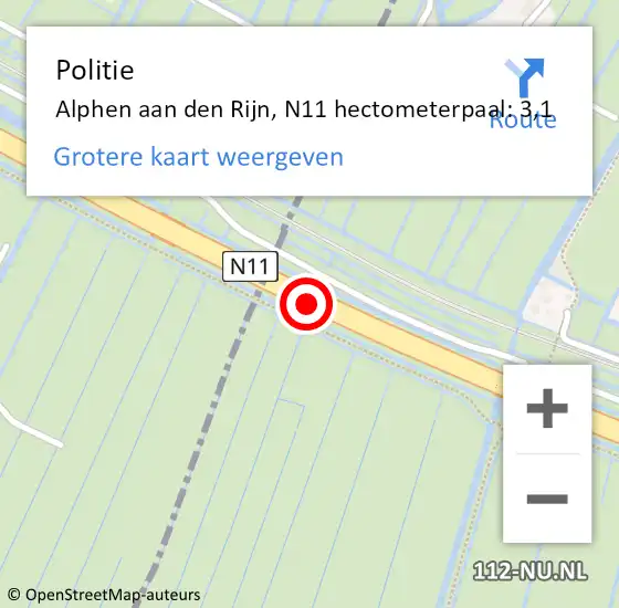 Locatie op kaart van de 112 melding: Politie Alphen aan den Rijn, N11 hectometerpaal: 3,1 op 29 december 2022 19:36