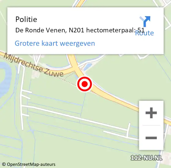 Locatie op kaart van de 112 melding: Politie De Ronde Venen, N201 hectometerpaal: 51 op 29 december 2022 19:42