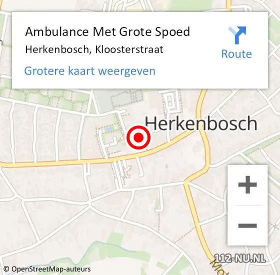 Locatie op kaart van de 112 melding: Ambulance Met Grote Spoed Naar Herkenbosch, Kloosterstraat op 29 december 2022 19:57