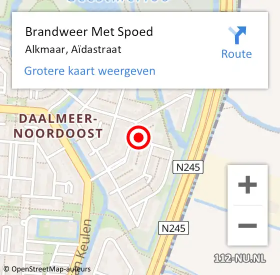 Locatie op kaart van de 112 melding: Brandweer Met Spoed Naar Alkmaar, Aïdastraat op 29 december 2022 20:22