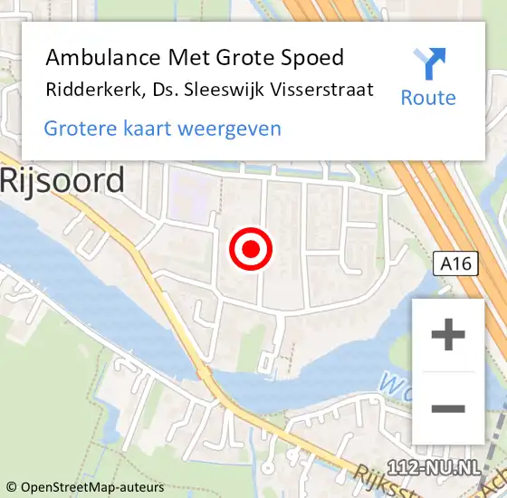 Locatie op kaart van de 112 melding: Ambulance Met Grote Spoed Naar Ridderkerk, Ds. Sleeswijk Visserstraat op 29 december 2022 20:25