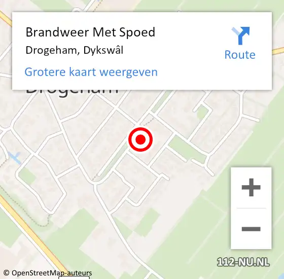 Locatie op kaart van de 112 melding: Brandweer Met Spoed Naar Drogeham, Dykswâl op 29 december 2022 20:48