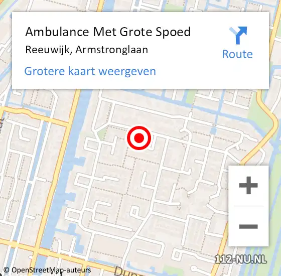 Locatie op kaart van de 112 melding: Ambulance Met Grote Spoed Naar Reeuwijk, Armstronglaan op 29 december 2022 20:50