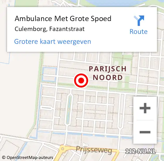 Locatie op kaart van de 112 melding: Ambulance Met Grote Spoed Naar Culemborg, Fazantstraat op 29 december 2022 21:16