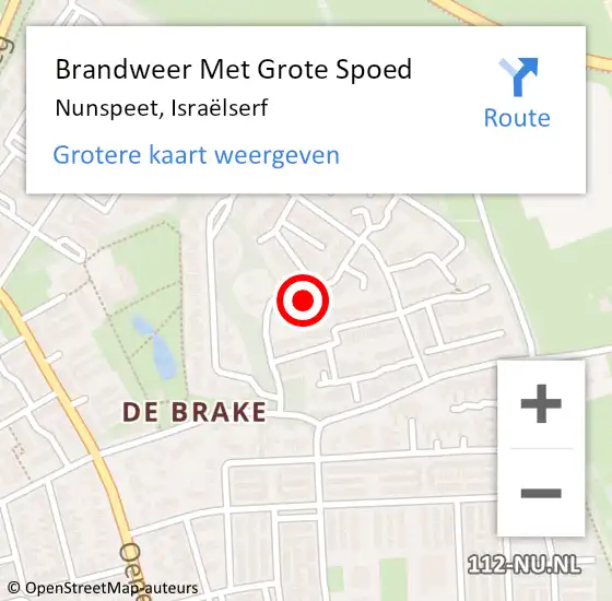 Locatie op kaart van de 112 melding: Brandweer Met Grote Spoed Naar Nunspeet, Israëlserf op 29 december 2022 21:17