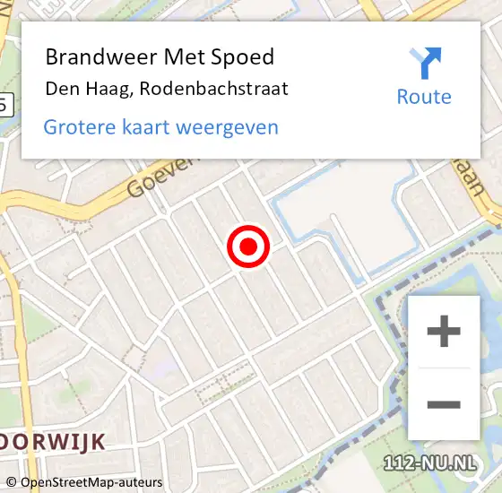 Locatie op kaart van de 112 melding: Brandweer Met Spoed Naar Den Haag, Rodenbachstraat op 29 december 2022 21:28