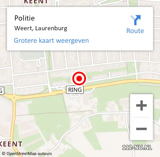 Locatie op kaart van de 112 melding: Politie Weert, Laurenburg op 29 december 2022 22:20