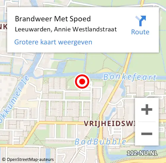 Locatie op kaart van de 112 melding: Brandweer Met Spoed Naar Leeuwarden, Annie Westlandstraat op 29 december 2022 22:23