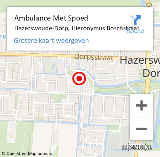 Locatie op kaart van de 112 melding: Ambulance Met Spoed Naar Hazerswoude-Dorp, Hieronymus Boschstraat op 29 december 2022 22:27