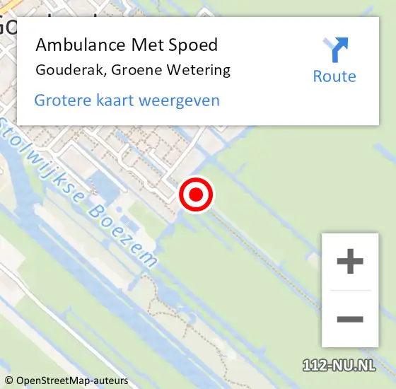 Locatie op kaart van de 112 melding: Ambulance Met Spoed Naar Gouderak, Groene Wetering op 29 december 2022 22:38