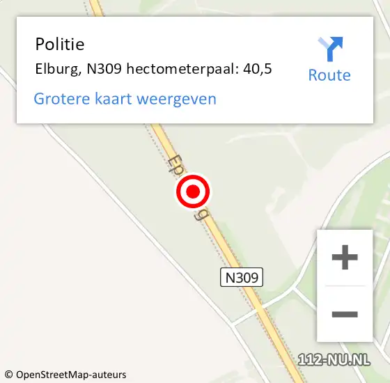 Locatie op kaart van de 112 melding: Politie Elburg, N309 hectometerpaal: 40,5 op 29 december 2022 22:42