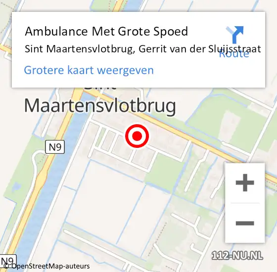 Locatie op kaart van de 112 melding: Ambulance Met Grote Spoed Naar Sint Maartensvlotbrug, Gerrit van der Sluijsstraat op 29 december 2022 22:46