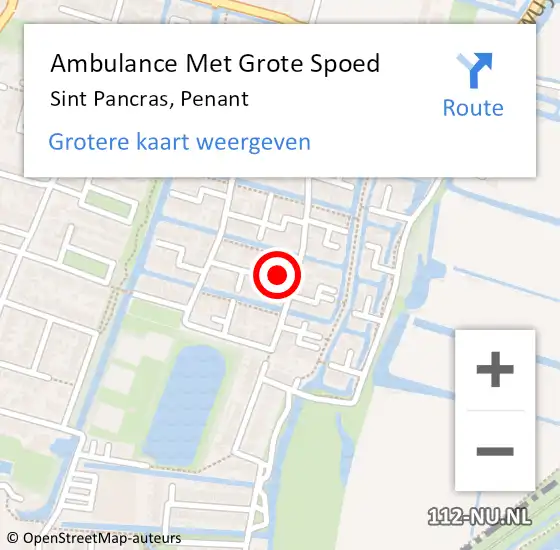 Locatie op kaart van de 112 melding: Ambulance Met Grote Spoed Naar Sint Pancras, Penant op 29 december 2022 22:55