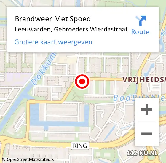Locatie op kaart van de 112 melding: Brandweer Met Spoed Naar Leeuwarden, Gebroeders Wierdastraat op 29 december 2022 23:04