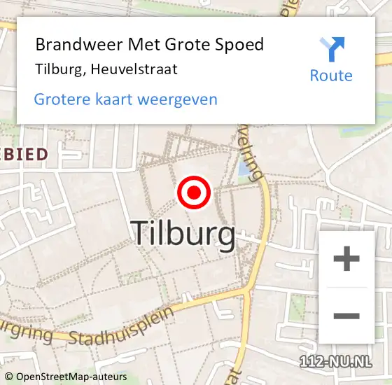 Locatie op kaart van de 112 melding: Brandweer Met Grote Spoed Naar Tilburg, Heuvelstraat op 30 december 2022 00:33