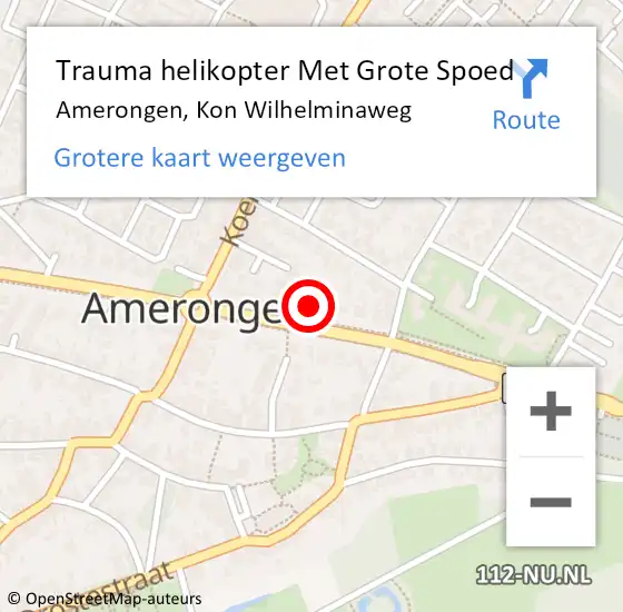 Locatie op kaart van de 112 melding: Trauma helikopter Met Grote Spoed Naar Amerongen, Kon Wilhelminaweg op 30 december 2022 00:58