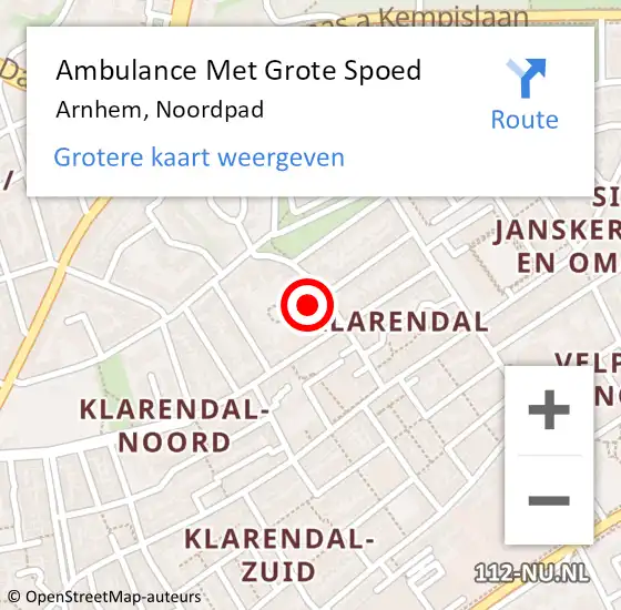 Locatie op kaart van de 112 melding: Ambulance Met Grote Spoed Naar Arnhem, Noordpad op 30 december 2022 01:03
