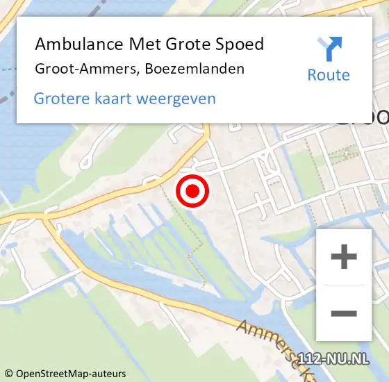 Locatie op kaart van de 112 melding: Ambulance Met Grote Spoed Naar Groot-Ammers, Boezemlanden op 30 december 2022 01:23