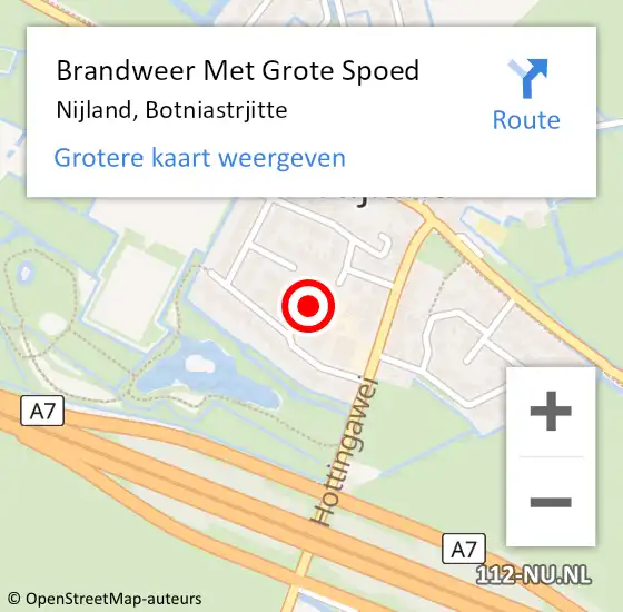 Locatie op kaart van de 112 melding: Brandweer Met Grote Spoed Naar Nijland, Botniastrjitte op 30 december 2022 03:00