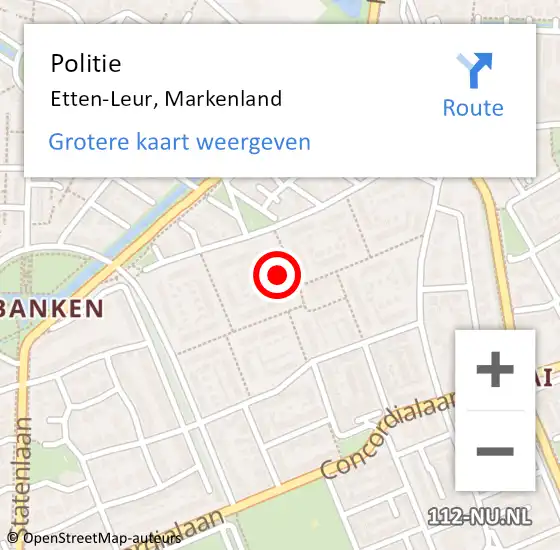 Locatie op kaart van de 112 melding: Politie Etten-Leur, Markenland op 30 december 2022 03:38